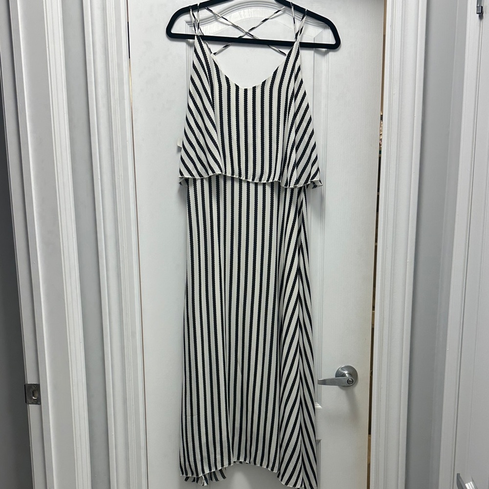 Striped Black & White Sleeveless Maxi Dress